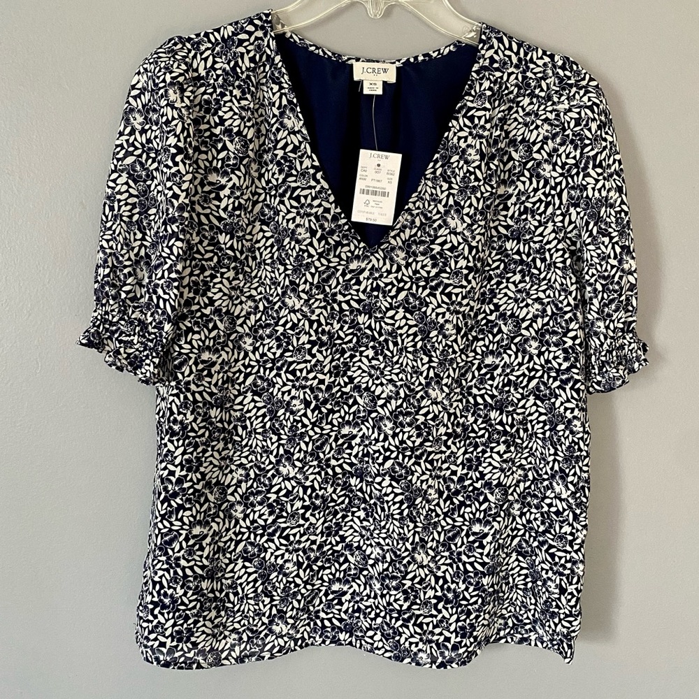J Crew factory women’s navy floral shirt.